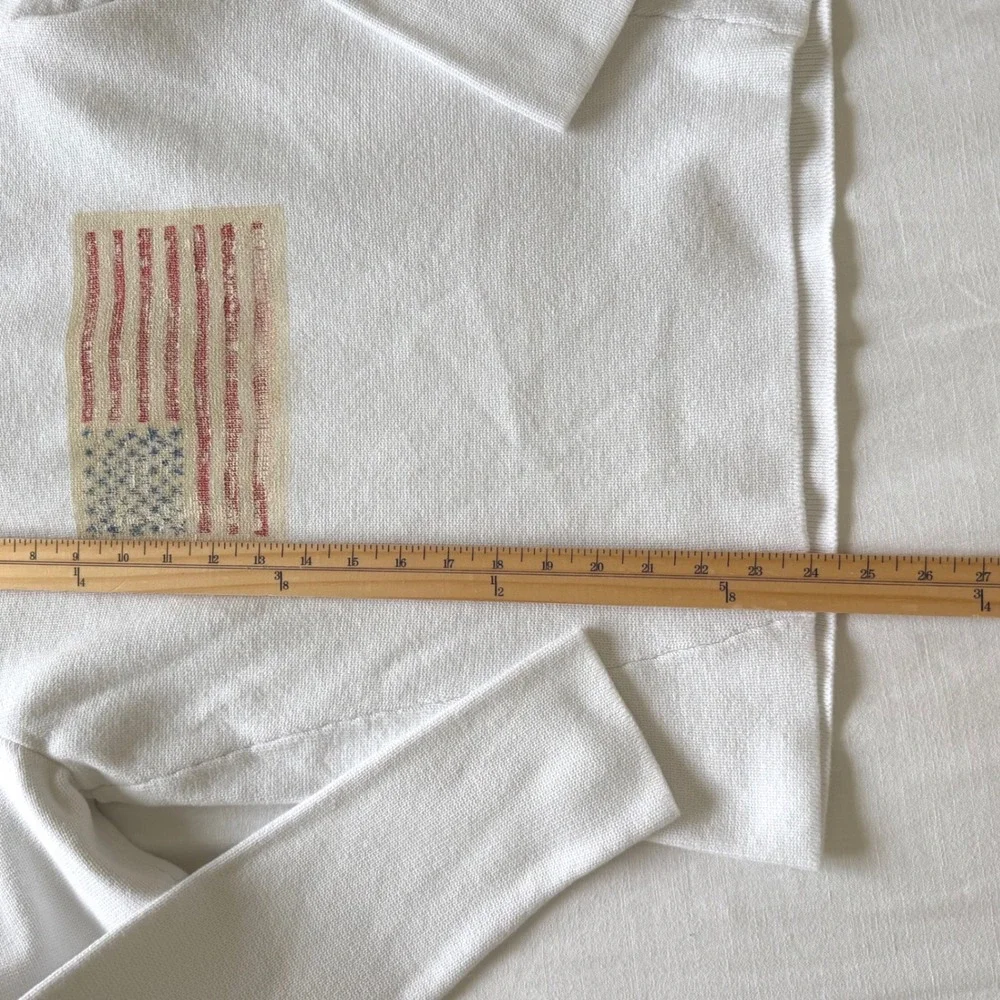 90's Polo Ralph Lauren White Cotton Quarter Zip Custom American Flag Sweater M - Picture 6 of 7